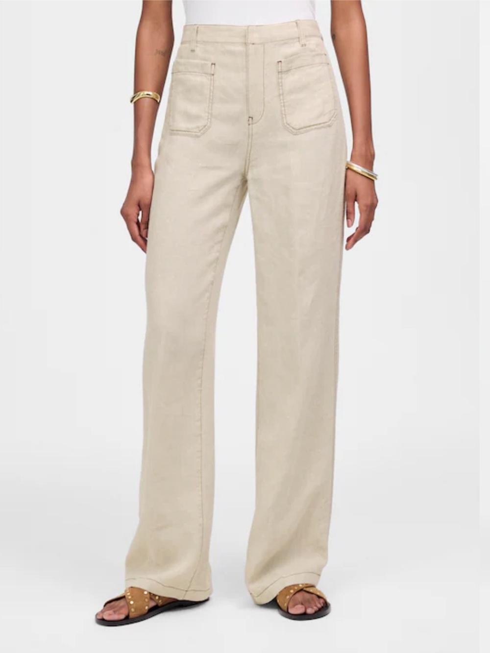 Madewell High-Rise Wide Leg Patch Pocket Flare Pant in 100% Linen NWT